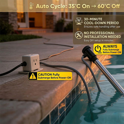 1800W Portable Hot Tub Heater, Immersion Water Heater with Thermostat, Submersible baptismal Heater for Inflatable Pools, Bathtub, Spa, and Cold Plunge, Fast Heating Bucket Heater