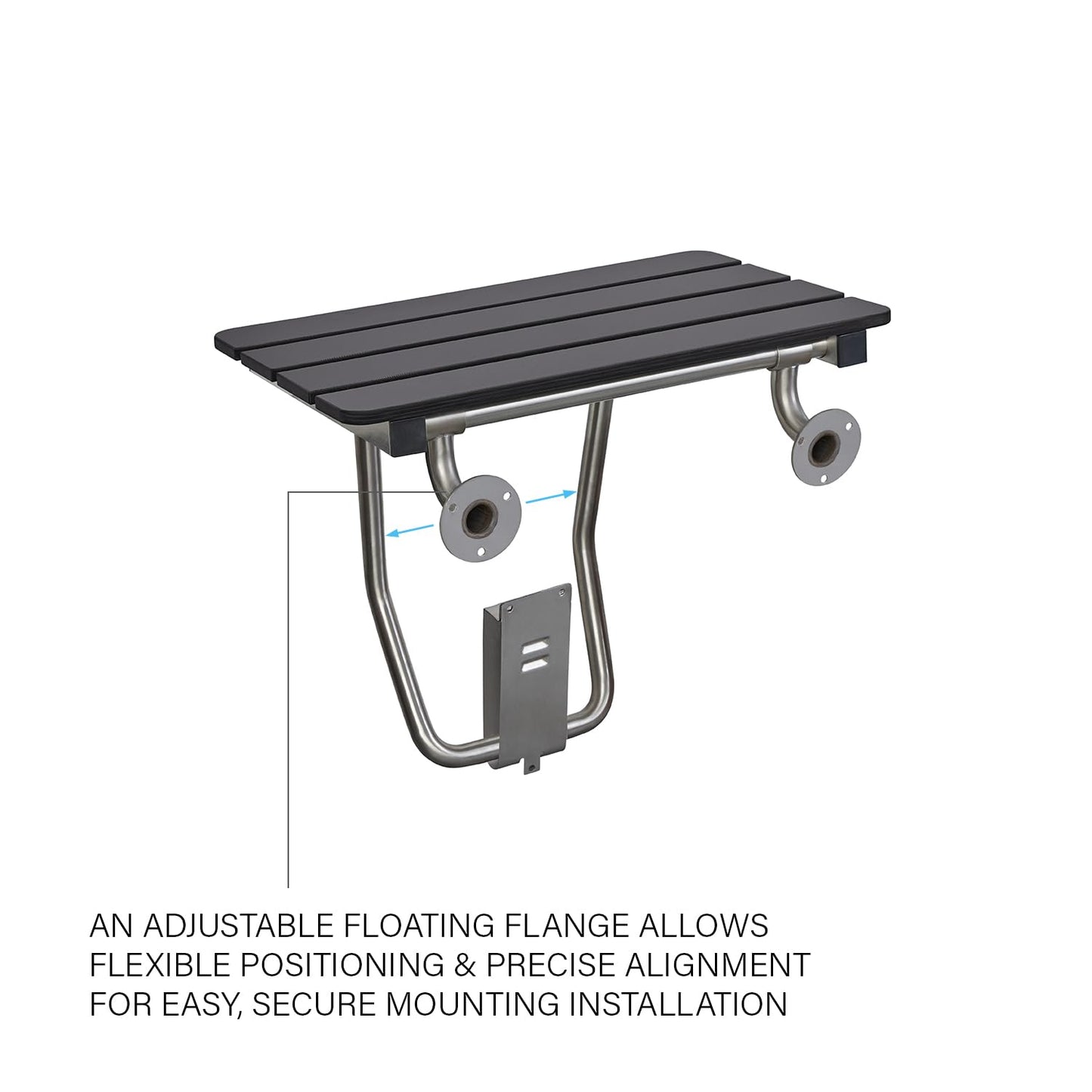 28-inch x 15-inch ADA Folding Wall Mount Bathroom Shower Seat Bench, Black Slatted Phenolic Seat