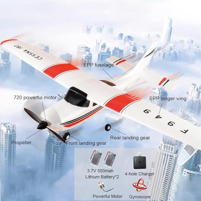 F949 RC Plane 3CH 2.4Ghz Remote Control Airplane EPP 3D6G RTF RC Airplane for Beginners Easy to Fly RC Glider with 2 Batteries Propellers Landing Gear (2BSL)