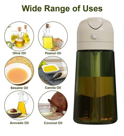 ZEREN 2 in 1 Glass Oil Dispenser & Sprayer, 16oz/470ml Glass Olive Oil Sprayer with Silicone Protective Pad, Cooking Oil Sprayer Bottle for Kitchen Gadgets and Air Fryer Accessories