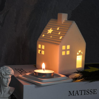 Tea Light House | Ceramic White Decorative Lantern - Removable Two-Part Design for LED Lights