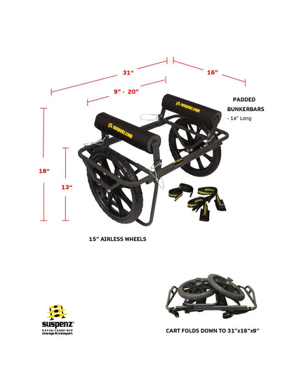 Suspenz Kayak Canoe Transport Cart, All-Terrain Super Duty Trolley Carrier with No-Flat Airless Wheels and Kickstand, 350 lb Load Capacity, Black (22-9908)