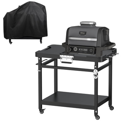 Universal Grill Stand for Ninja Woodfire Outdoor Grills,Portable Foldable Grill Cart Table for XSKUNSTAND OG700 OG800 OG900 OO101 SER Smoker Pizza Oven Accessories with 4 Wheels & Cover