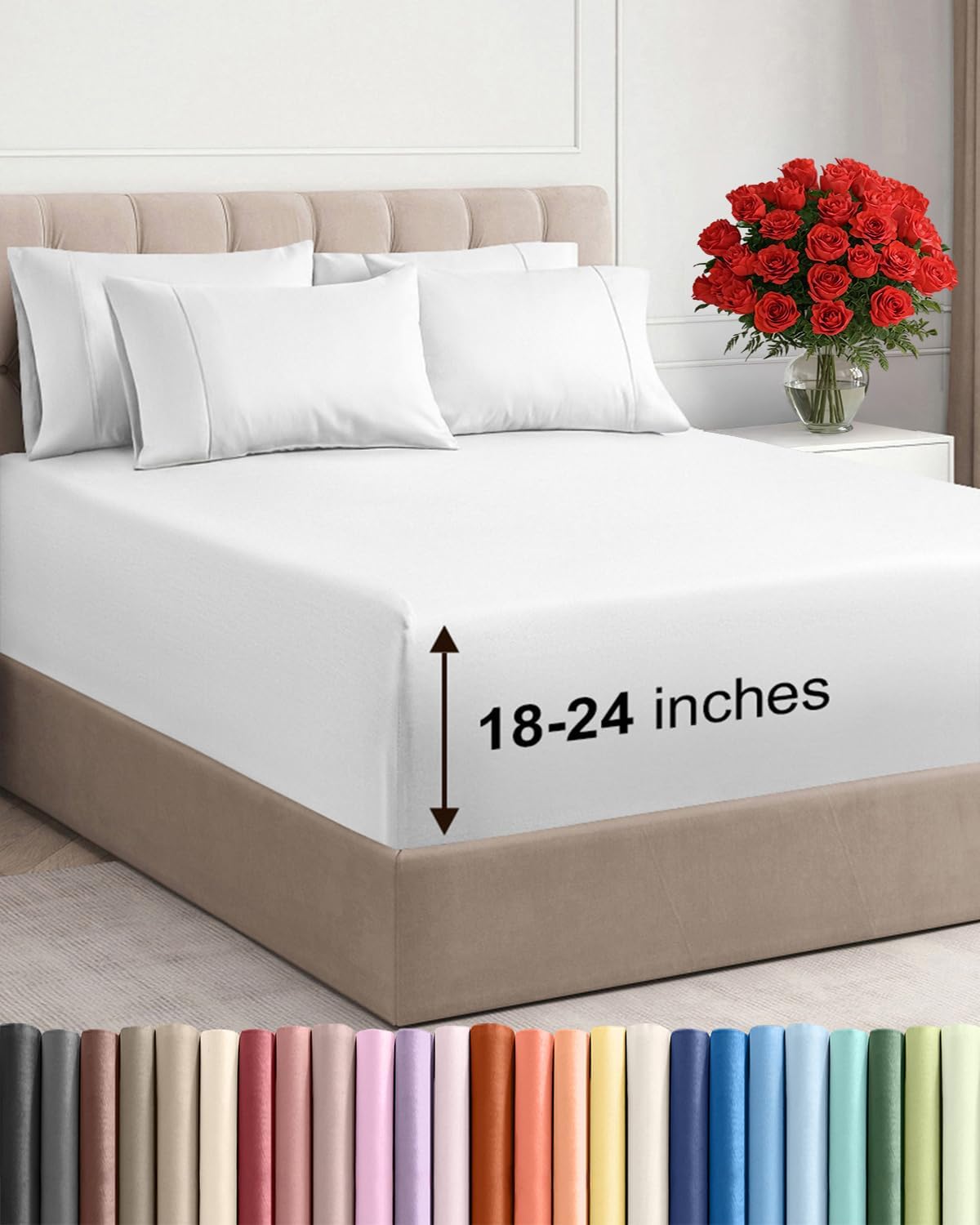 Skiennix Extra Deep Cal King Sheet Set | 6-Piece Breathable Cooling Bedding - Soft, Wrinkle-Free White