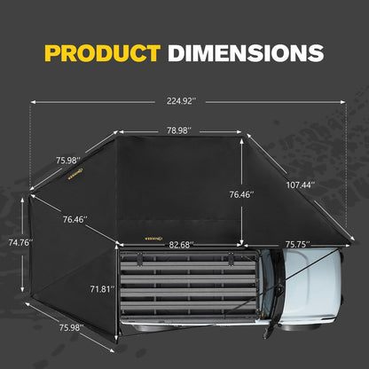 BUNKER INDUST 270 Degree Awning Free Standing, Vehicle Overland Awning Built-in LED Light - Three Colors, Car Driver Side, Waterproof Wind Resistant for SUV Van Truck Camper