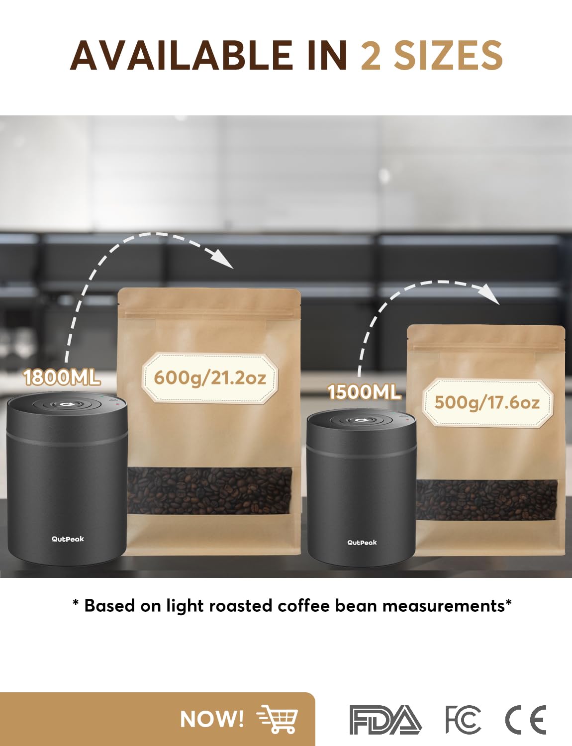 OUTPEAK Auto Coffee Canister: 1.5L for 17.6oz, 1.35L for 14oz, 0.5L for 4.6oz Coffee Beans (Set of 3)