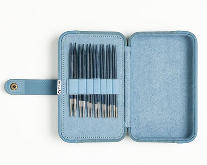 Knit Picks x dellaQ Blue Interchangeable Knitting Needles with Dusty Blue Buddy Case (Dusty Blue and Regular Blue Needles)