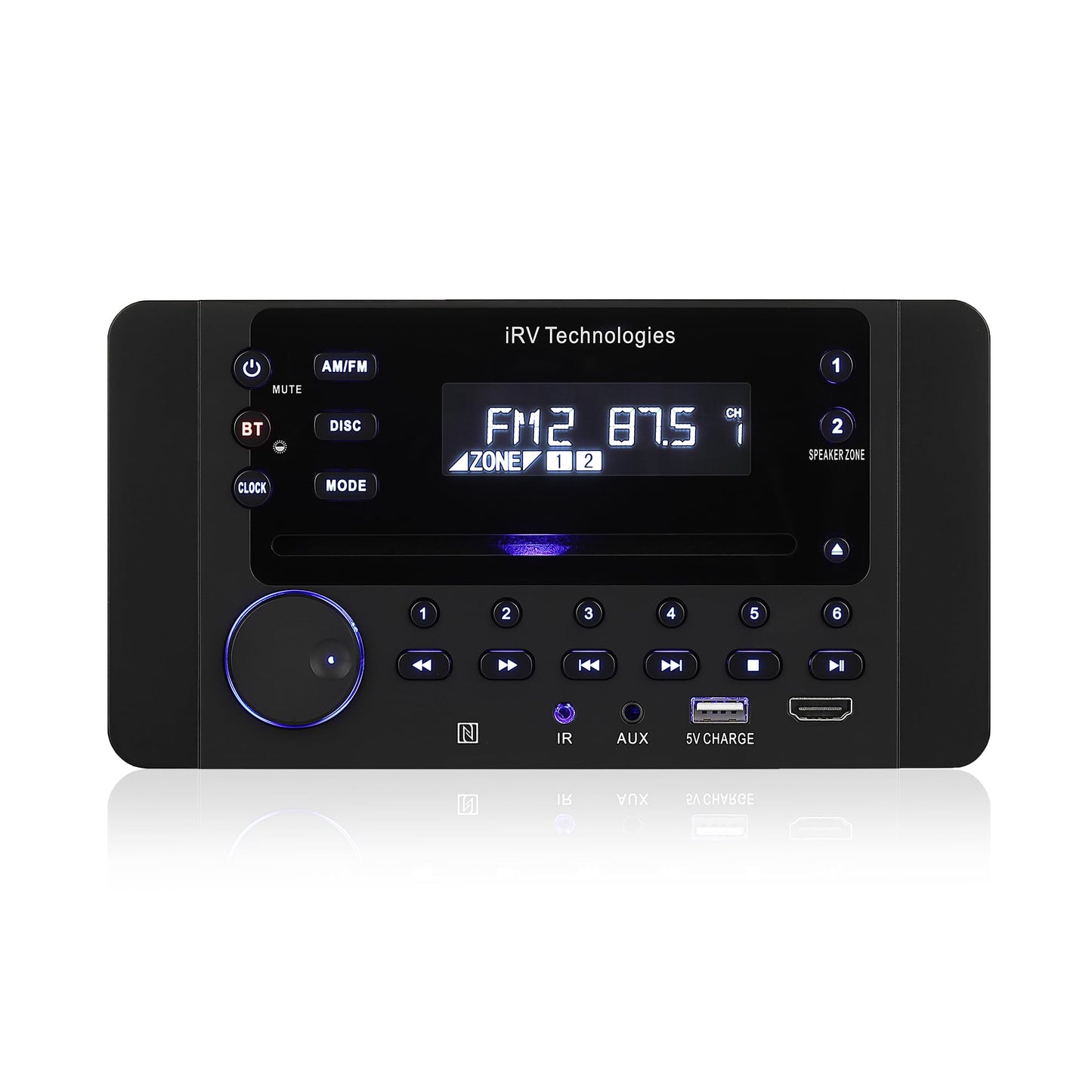 iRV62 2 Zones Wall Mount RV Stereo - 4-Speaker Output, DVD/CD/MP4 Player, HDMI ARC & CEC, NFC Bluetooth, App Control, Digital Surround Sound Entertainment Hub for Trailers