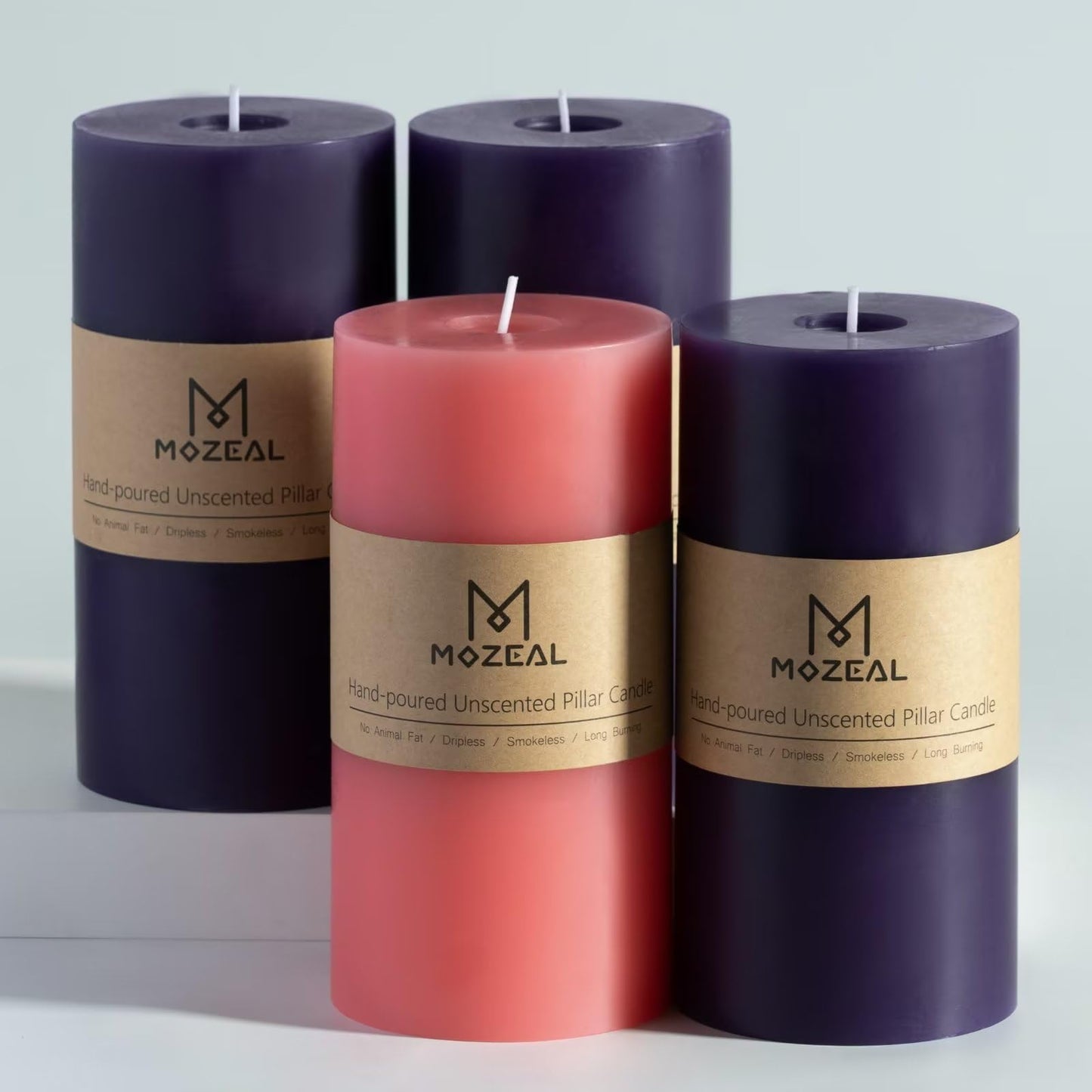 MOZEAL 3" x 6" Hand-Poured, Unscented Advent Pillar Candles. Each Candle Offers Approx 115 Hours of Clean, Long-Lasting Burn time.Dripless Advent Candles Set of 4 is Ideal for Advent Wreath