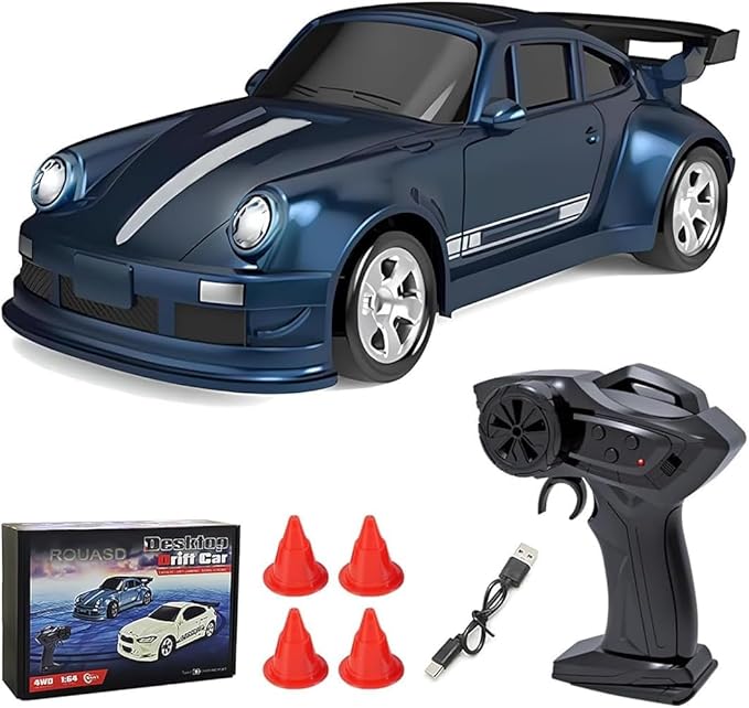 Mini Desktop RC Drift Car 1:64 Scale 4WD High-Speed 2.4Ghz Remote Control Racing Sports Car with LED Lights for Adults Hobbyists