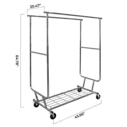 YJTTSMUL Double Rod Clothes Rack, Heavy Duty Rolling Clothing Rack With Shelves, Double Rod Clothing Racks for Hanging Clothes & Bags, Portable & Adjustable Clothes Rack with Wheels Garment Rack