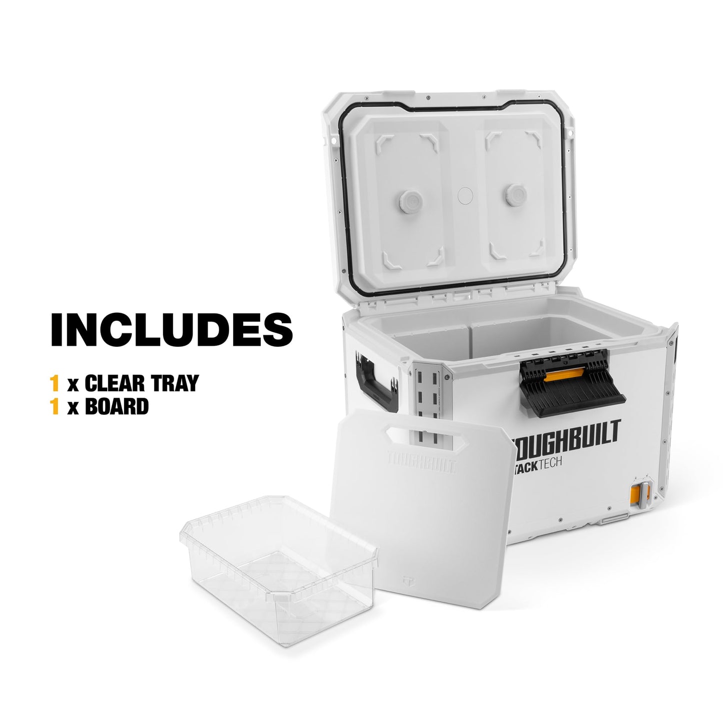 ToughBuilt XL Cooler, Stackable 38 Quart Hard Shell Chest for StackTech Boxes and Totes, White