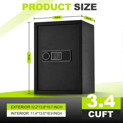 KPASAFE 19.7 Inch Tall Large Safe Box, 3.4 Cuft Home Safe with Fireproof Bag, Anti-Theft Lock Box with Alarm System and Digital Keypad for Document, Cash, Valuables