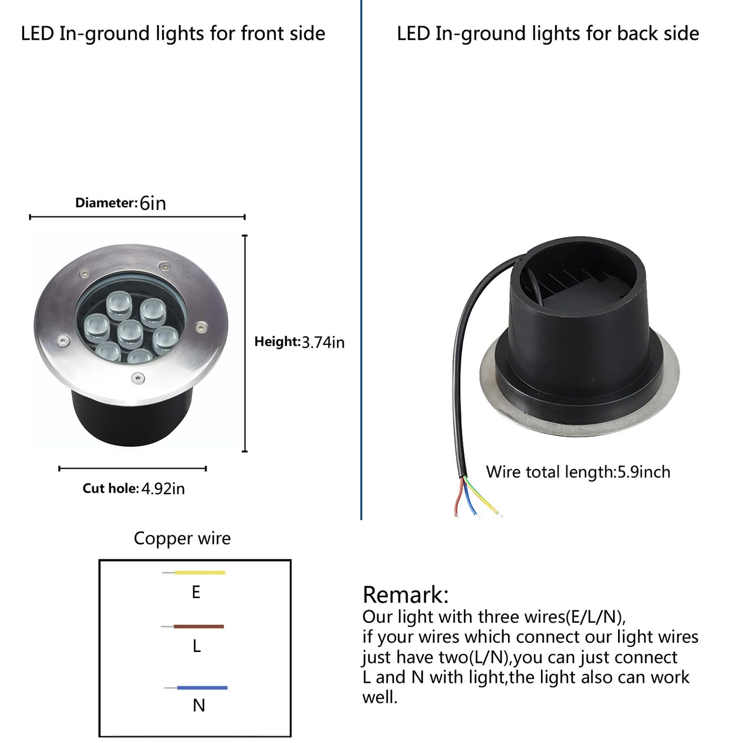 GOCuces 7W Outdoor in Ground Lights Wired,Diameter 6 inches,Line Voltage 110V 120V Well Lights,High Brightness White 6500K,Waterproof Landscape Lighting for Yard,Path,Walkway,Step,Pack of 4