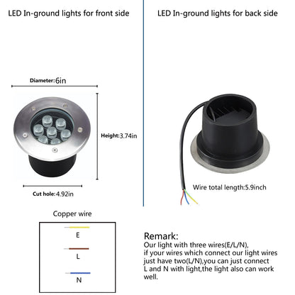 GOCuces 7W Outdoor in Ground Lights Wired,Diameter 6 inches,Line Voltage 110V 120V Well Lights,High Brightness White 6500K,Waterproof Landscape Lighting for Yard,Path,Walkway,Step,Pack of 4
