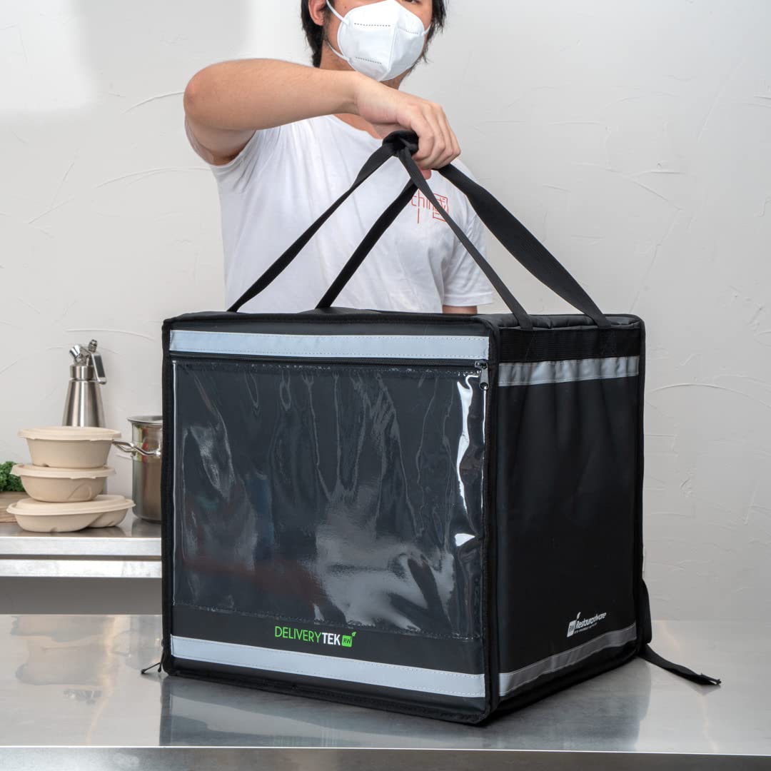 Restaurantware-Delivery Tek 17.7 Inch Food Delivery Bag, 1 Insulated Food Backpack - With Removable Insert, Waterproof, Black Plastic Courier Bag, For Catering, Restaurants, Or Camping
