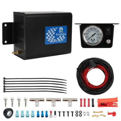 Air Bag Compressor Kit, On Board Air Compressor System with Air Ride Compressor, Pressure Gauge, Hardware and Air Line, for Truck Air Suspension Control