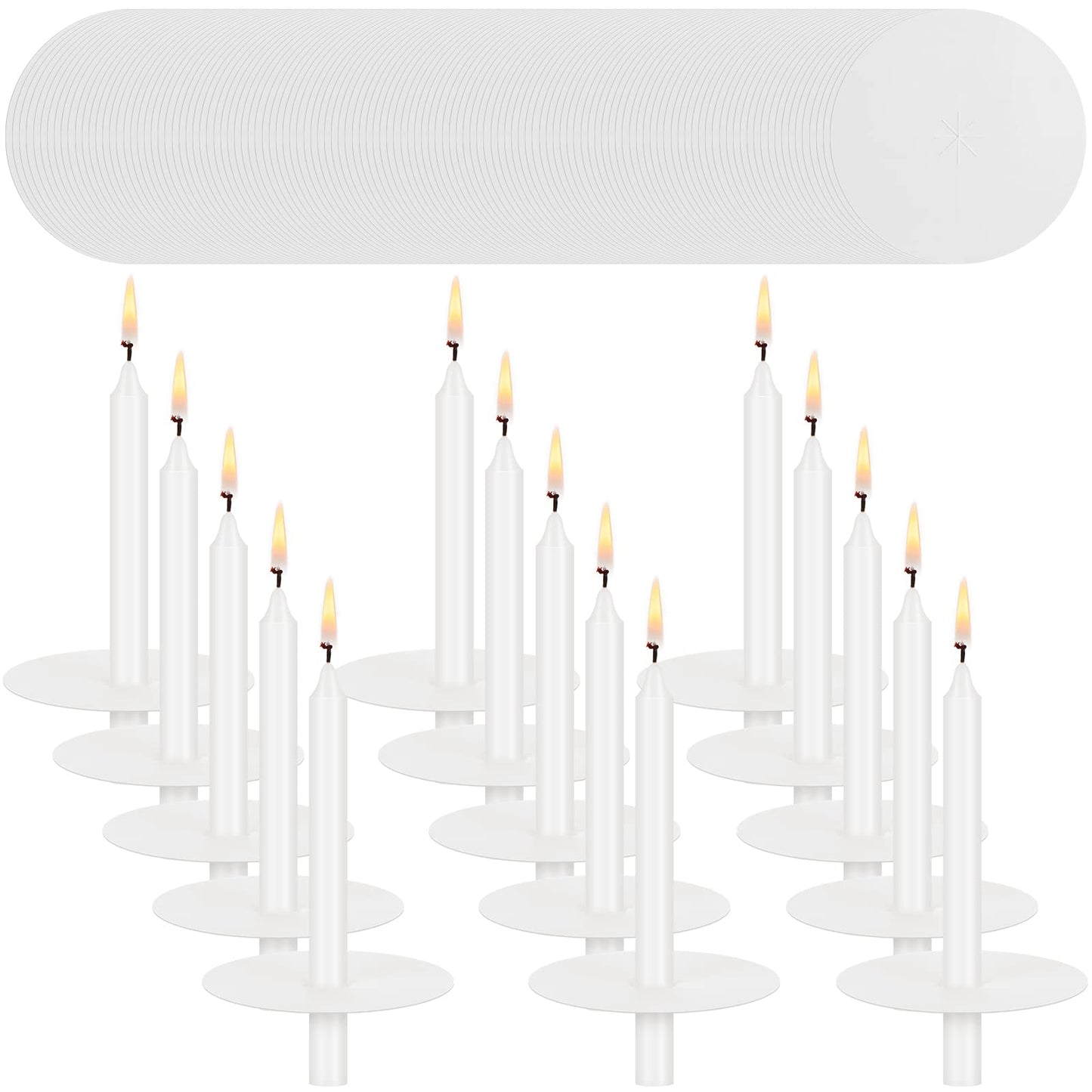 MTLEE 150 Set Church Candles with Drip Protectors, Shabbat Vigil Votive Memorial Pillar Candles for Devotional Vigil Service, White, Unscented, 0.47 D x 4.72 H