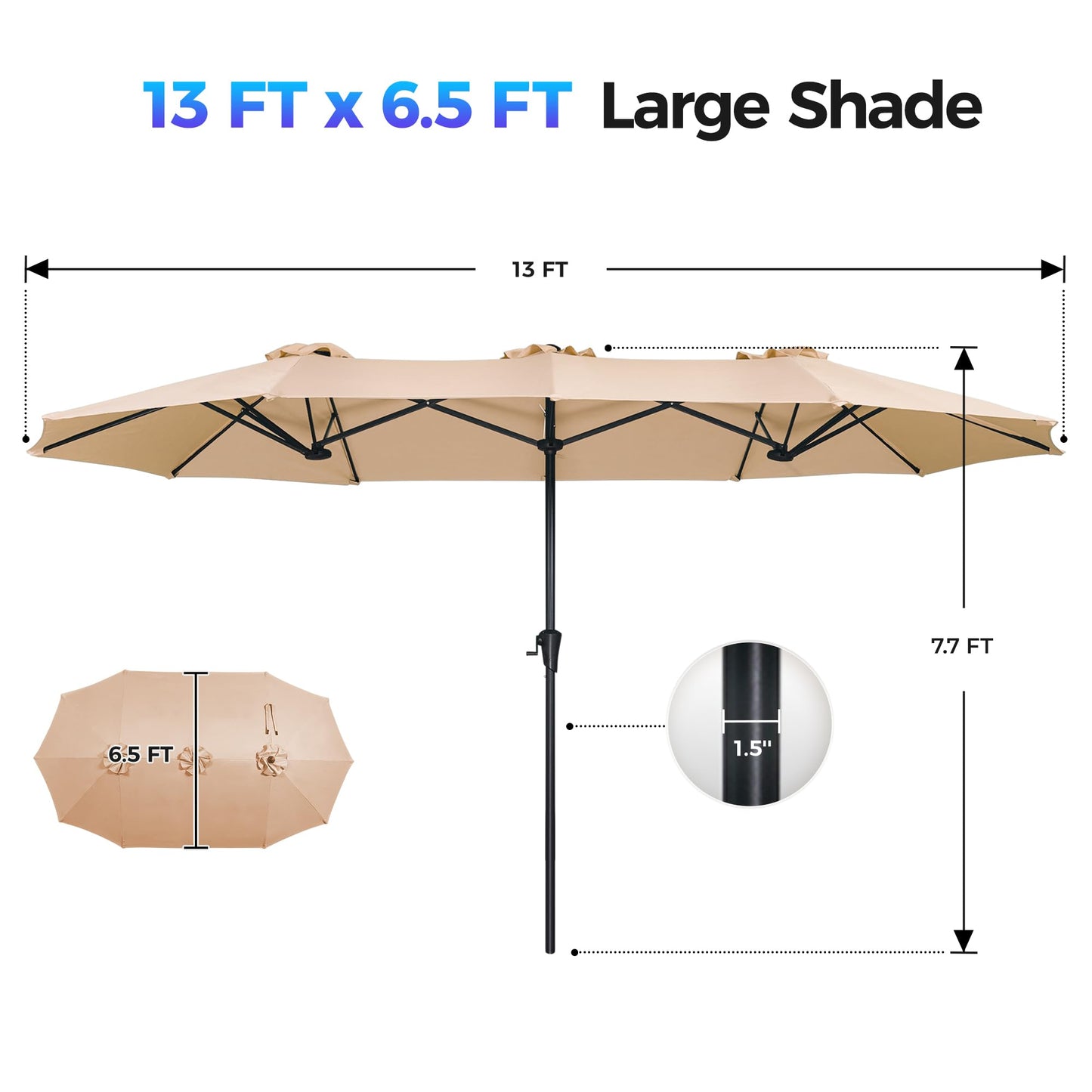 SUPERJARE 13FT Outdoor Umbrella for Patio, Double sided Pool Umbrellas with Fade Resistant Canopy, Large Table Umbrella for Deck, Market, Backyard - Beige(No Base)