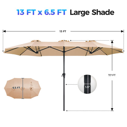 SUPERJARE 13FT Outdoor Umbrella for Patio, Double sided Pool Umbrellas with Fade Resistant Canopy, Large Table Umbrella for Deck, Market, Backyard - Beige(No Base)