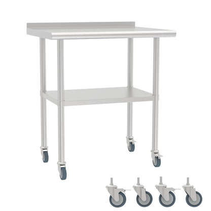 STEELBUS Stainless Steel Work Table with Back Panel,Undershelf and Casters,Commercial Prep Table for Kitchen, Restaurant,Garage,Workshop,NSF Certified,Durable,Scratch & Rust Resistant