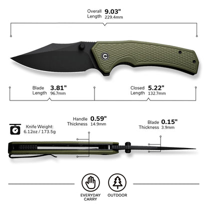 CIVIVI Vexillum Folding Knife for Outdoor and EDC, Flipper Pocket Knife with Thumb Stud Opener, 3.81" Nitro-V Blade Milled G10 Handle for Men C23003D-2