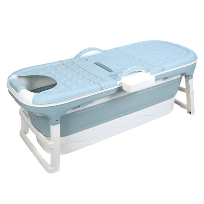 Portable Bathtub for Adults,Large 50 inch Collapsible Bathtub with Lid,Reusable Freestanding Foldable Tub,Collapsible Hot Ice Soaking Bath Tub for Small Space (50inch Blue)