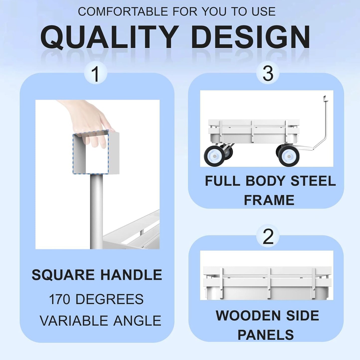 White All-Terrain Wagon, Wedding Flower Girls Wagon Cart with Handle, Utility Steel Cargo Wagons with Removable Wooden Side Panels (White, Small)