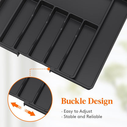 Lifewit Silverware Drawer Organizer, Expandable Utensil Tray for Kitchen, BPA Free Flatware and Cutlery Holder, Adjustable Plastic Storage for Spoons Forks Knives, 15- 27 x 18.5", Black