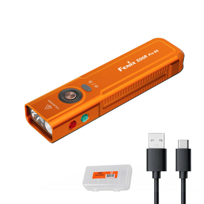 Fenix E06R Pro RG Flat EDC Flashlight, 1600 Lumens, Red Light Modes, Green Module, USB-C Rechargeable Pocket Flashlight with Lumentac Organizer (Orange)