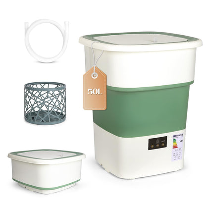 LovHomdecr Portable Washing Machine, 1.8 Cu.Ft Large Capacity Foldable Washer with Spin Basket & 150W Motor, Timer Control for Apartment, RV, Camping & Travel – No Laundry Room Needed (White Green)
