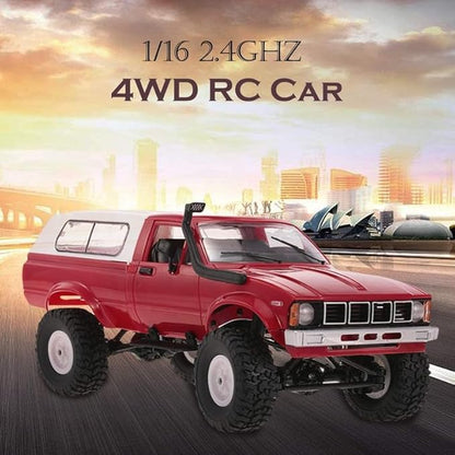 YIKESHU RC Rock Crawler WPL C24 RC Truck 4x4 1/16 RC Crawler Off Road All Terrain Car Proportional Throttle Steering Hobby RC Climb Semi Truck LED Light RTR Trailer (Red)