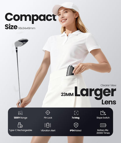 EENOUR Golf Range Finder with Slope, 1200 Yards Golf Laser Rangefinder,Compact RangeFinder Golf with Pole Lock Vibration,7X Magnification,23MM Large Objective Lens,Rechargeable IP54 Waterproof(Black)
