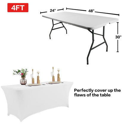 IVAPUPU 4FT Spring Table Cloth for Rectangular Fitted Events Stretch White Table Covers Washable Cover Spandex Tablecloth Protector for Party, Wedding, Cocktail, Banquet, Festival