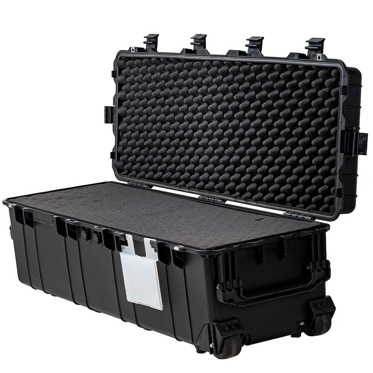 PISKGODSF 44"L x 16"W x 14"H Large Hard Case with Foam, Portable Rolling Hard Case with Wheels, Waterproof Shockproof Dustproof, Suitable for Cameras, Lenses, Camcorder, Instrument, Telescopes (Black)