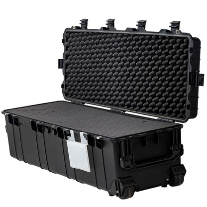 PISKGODSF 44"L x 16"W x 14"H Large Hard Case with Foam, Portable Rolling Hard Case with Wheels, Waterproof Shockproof Dustproof, Suitable for Cameras, Lenses, Camcorder, Instrument, Telescopes (Black)