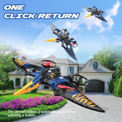 Dinosaur Remote Control Drone 2.4G EPP Foam RC Pterodactyl Hobby RC Airplanes with 6-Axis Gyro One Key Takeoff Landing Stunt Roll &amp 360 Flip Fighter Jet Toy Christmas Birthday Gift for Boys Gi