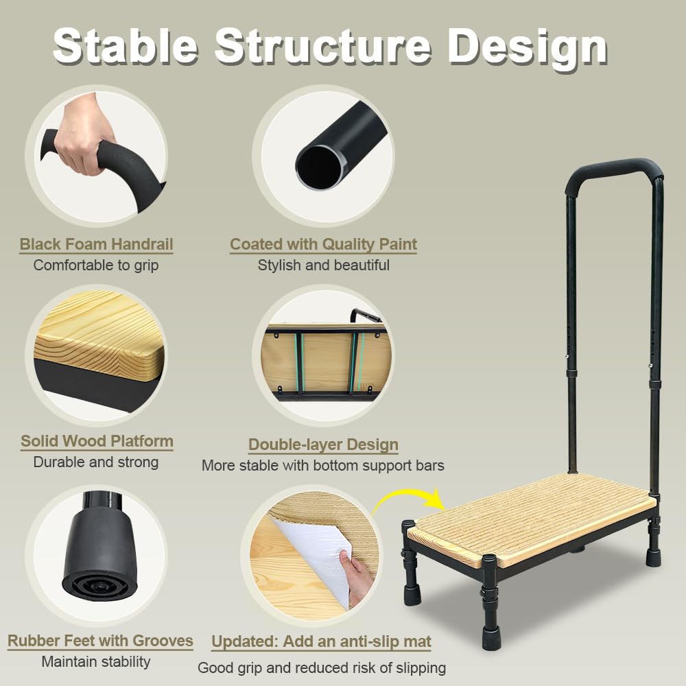 Zelen Medical Step Stool Bed Steps for High Beds for Adults Bedside Step Stool with Handle for Elderly Seniors Foot Stool Portable Handicap Steps Platform for Car, SUV, Bedroom