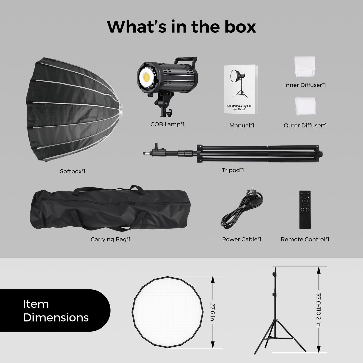 NearStream SL40 100W Softbox Lighting Kit with Tripod, 110'' Adjustable Stand, 27.6'' Softbox, 2700K–6500K Dimmable LED Studio Light, CRI 97+, Remote & App Control for Live Streaming and Video Record