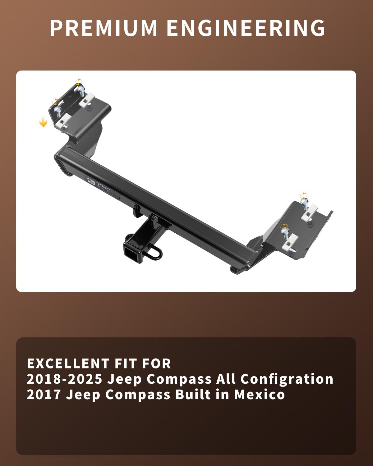 TULALUX 2" Receiver Trailer Hitch for 2018–2025 Jeep Compass & 2017 Mexico-Built Compass | Class 3 Tow Hitch | 4,000 lbs Towing Capacity