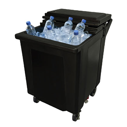 Pearington Tall Ice Caddy, 125 lb Insulated Ice Carrier with Swivel Casters, Commercial Ice Bin with Drain Faucet, Ice Scoop Included, Black