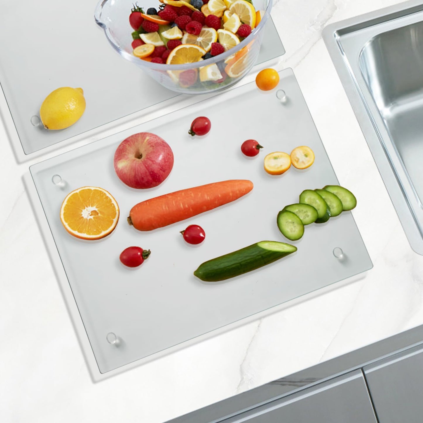 Mymonfif Tempered Glass Cutting Board for Kitchen, Clear Glass Board for Countertop, Heat Resistant, with Non-Slip Feet, 12x16" 2 Pcs Clear