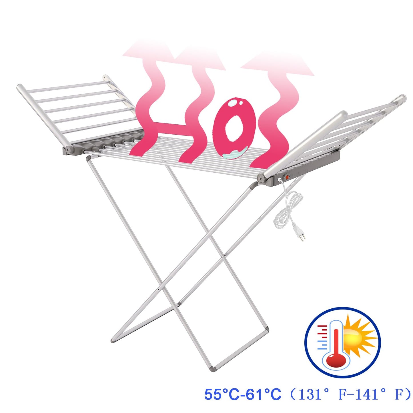 yariwiz (1 Pack) Heated Clothes Drying Rack, Folding Electric Clothes Rack, Collapsible Laundry Drying Rack, Free Standing Heating Garment Dryer Towel Rail Space Saving for Home Indoor Outdoor