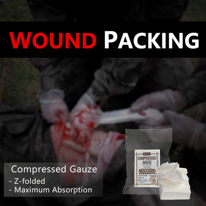RHINO RESCUE Sterile Compressed Gauze for Emergency Wound Dressing+IFAK Trauma Kit with C-A-T Tourniquet(PRO, Coyote)