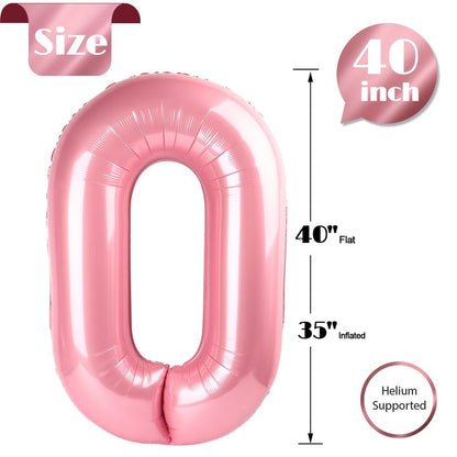 Pearlescent Pink Number 0 Balloon 40 Inch, 0 Balloon Number for 10th 20th 30th 40th 50th 60th Birthday Decorations, Pearlescent Pink Party Supplies