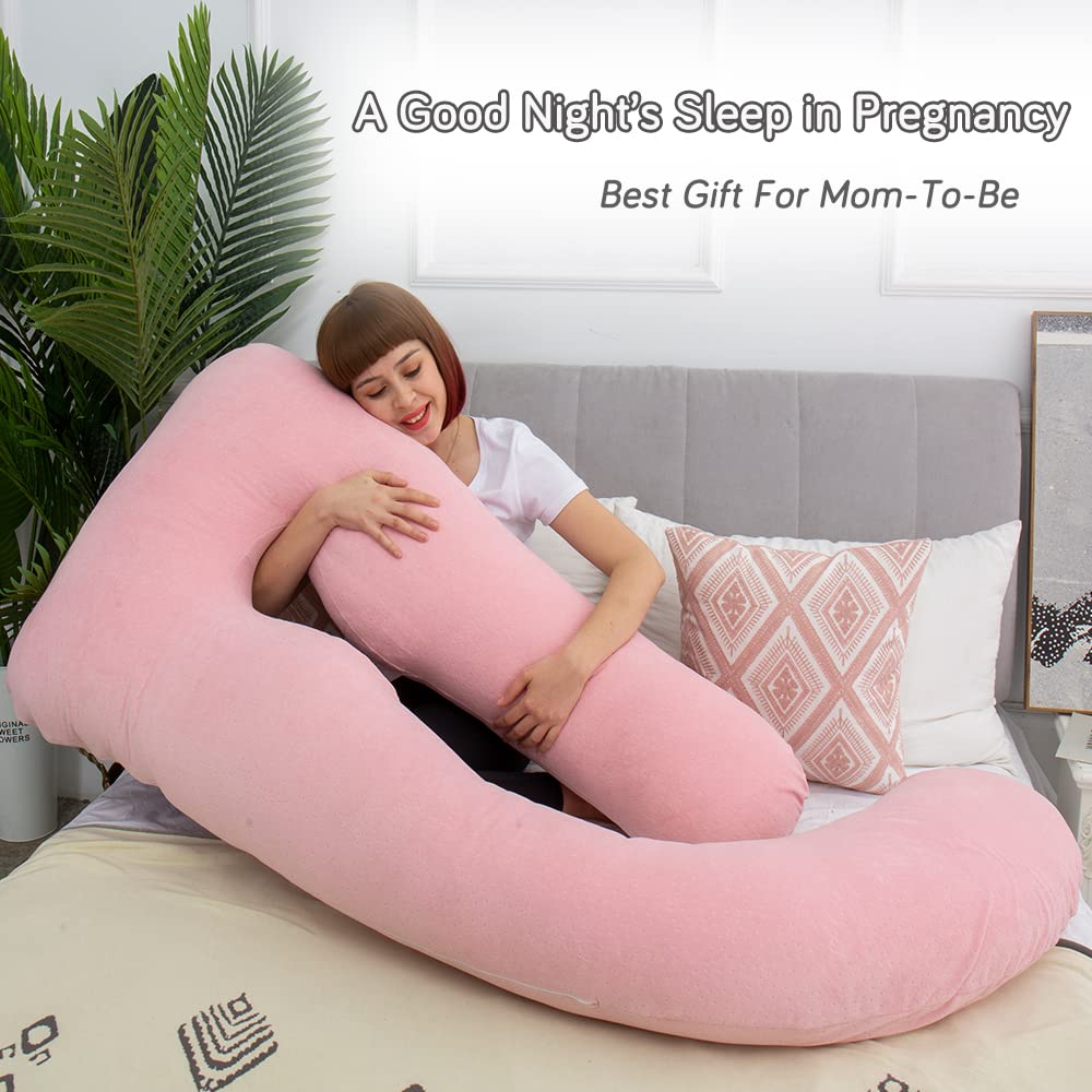 AMCATON 60 Inch Pregnancy Pillows for Sleeping, Extra Large U Shaped Body Pillow, Pregnancy Pillow, Maternity Pillow for Pregnant Women with Velour Cover (Pink)