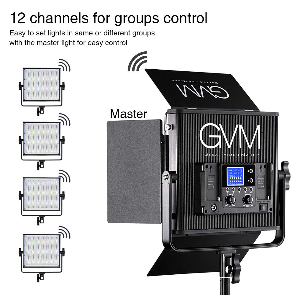 LED Video Light GVM 672S CRI97+ TLCI97+ 22000lux Dimmable Bi-color 3200K-5600K Light Panel With Digital Display For Outdoor Interview Studio Video Making Photography Lighting 3 pcs Kit