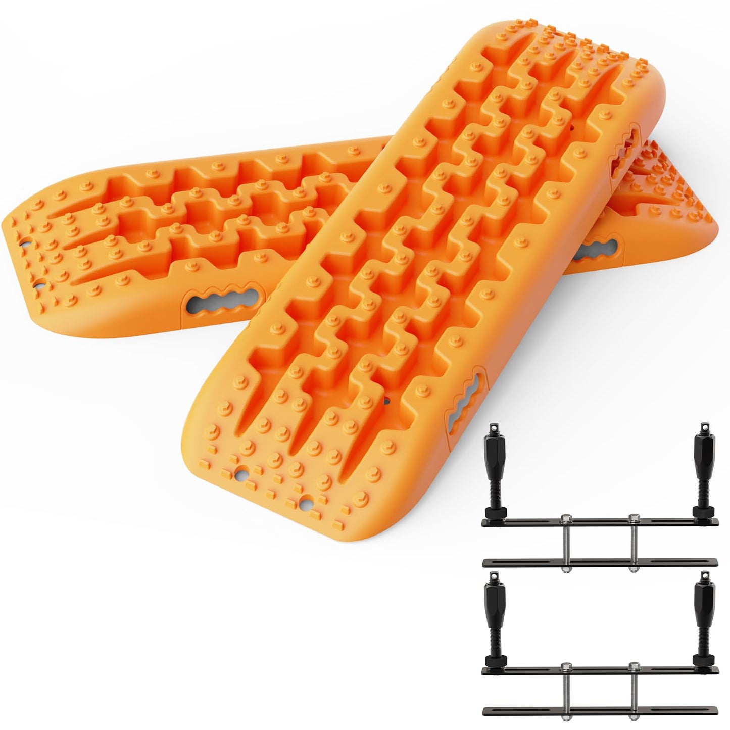 ALL-TOP Recovery Traction Boards, 2PCS & Mounting Kit, Reinforced Off Road Bendable Tire Friction Tracks (3rd Gen,Orange)