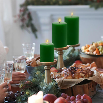 Green Pillar Candles Set of 3 - Dripless Unscented - 3x4, 3x6 & 3x8 inches Decorative Candles for Home Decor & Table Centerpieces