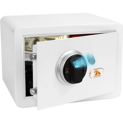 TIGERKING Biometric Home Safe, 20 lb Alloy Steel Construction, Fingerprint Access and 3-Button Electronic Combination Lock for Jewelry, Cash and Passports, White
